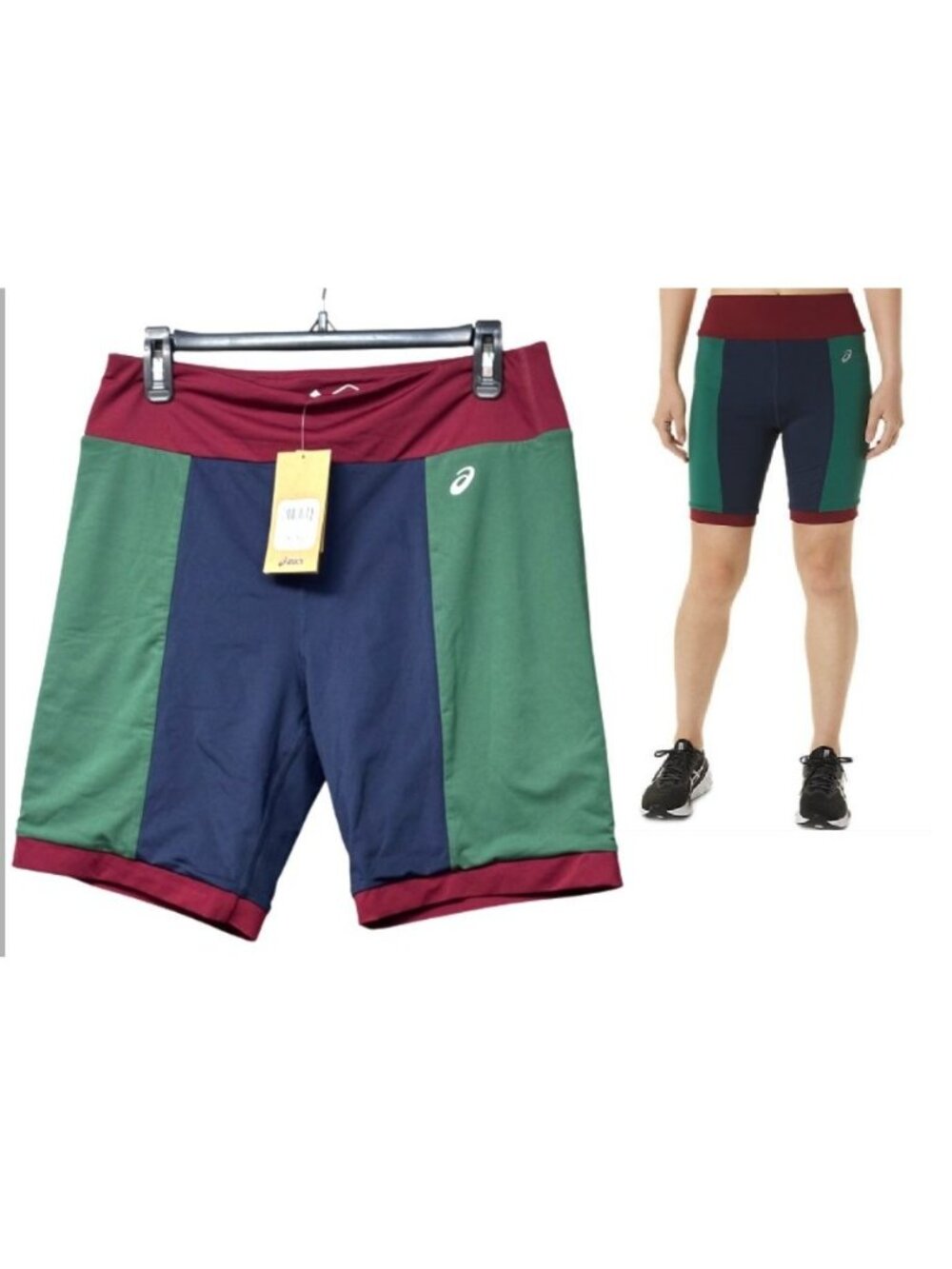 ASICS Women's the New Strong Repurposed Biker Shorts, Navy/Cardinal/Forest,  XL